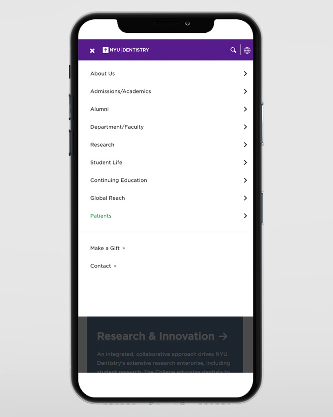 Portrait Mobile Homepage, Menu Open
